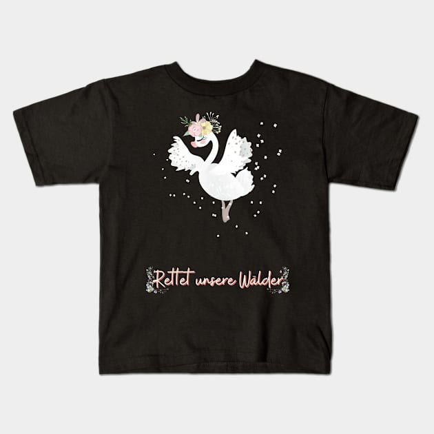 Schwan Tanz Wald Retten Prinzessin Blumen Süß Kids T-Shirt by Maggini Art